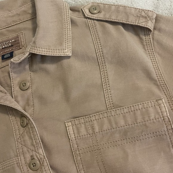 American Eagle Khaki Pullover Shirt Women's Small Petite Casual Top - Picture 6 of 9